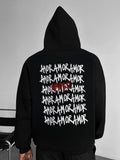 Men's Hoodie Multiple White Graffiti Style Words With Red Paint Marks Hoodie