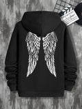 Men's Hoodie Feathered White Wings In Symmetrical Formation On Black Hoodie