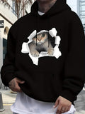 Men's Hoodie Realistic Kitten Breaking Through Torn Paper Hoodie Cat