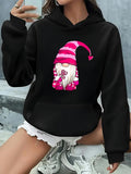 Women's Hoodie Pink Striped Hat With Heart Accents On Playful Gnome