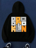 Men's Hoodie Geometric Color Block Print With Bold Letters Brooklyn