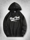 Men's Hoodie New York Brooklyn Handwritten Script Over Black Cotton Hoodie