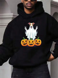 Men's Hoodie Funny Dog Dressed As Ghost With Smiling Pumpkins Halloween