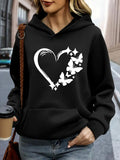 Women's Hoodie Graceful White Butterflies Forming Artistic Open Heart Hoodie