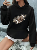 Women's Hoodie Wild Leopard Print With Sparkling Accents Surrounding A Football