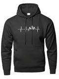 Men's Hoodie Heartbeat Line Pattern With Peaks And Mountain Silhouette Graphic