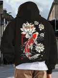Men's Hoodie Vivid Red Koi Among Blooming Lotus Flowers With Gentle Rippling Water Fish