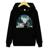Men's Hoodie Silent Night Mountain Forest With Traveler Under Moonlight Sky
