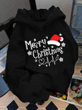 Men's Hoodie Merry Christmas With Red Santa Hat And Snowflakes Heartbeat Line
