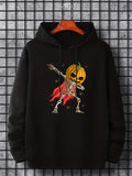 Men's Hoodie Dabbing Skeleton With Red Cape And Shiny Pumpkin Head