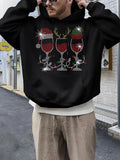 Men's Hoodie Festive Sparkling Holiday Decor With Reindeer Antlers Christmas Wine Glasses