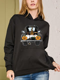 Women's Hoodie Halloween Pumpkins With Cats Sitting In Classic Vintage Truck