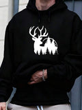 Men's Hoodie Serene Pine Forest Landscape With Silhouette Trees Against Enchanted Night Deer