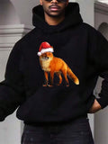 Men's Hoodie Festive Santa Hat With Realistic Winter Holiday Fox