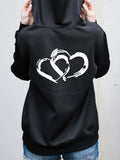 Women's Hoodie Twin Painted Brushstroke White Hearts Motif Hoodie
