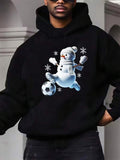 Men's Hoodie Playful Snowflakes And Soccer Ball With Dancing Snowman