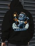 Men's Hoodie Cartoon Style With Smoke Welding Torch Holding Character
