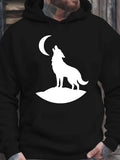 Men's Hoodie Lone Wolf Howling Under Crescent Moon On Silent Night Wolf