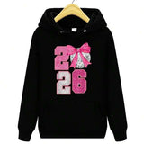 Men's Hoodie Large Pink Glitter Bow With Decorative Number Motif Hoodie
