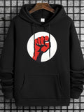 Men's Hoodie Rising Red Artistic Fist In Simple Circular Emblem Hoodie
