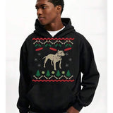 Men's Hoodie Festive Evergreen Trees Under Snowflakes With Majestic Standing Dog