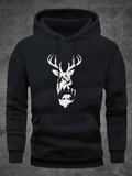 Men's Hoodie Bold Graphic Art With Monochrome Animal Antler Silhouette Featuring Deer