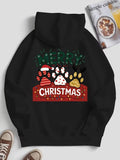 Men's Hoodie Christmas Festive Paw Prints With Decorative Holiday Elements Christmas