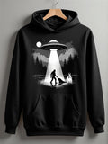 Men's Hoodie Camping By Forest Lake Under Bright UFO Light