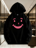 Men's Hoodie Playful Pink Smiling Cartoon Face On Cozy Hoodie