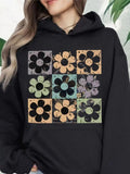 Women's Hoodie Colorful Patchwork With Distressed Effect And Patterned Repeated Flower