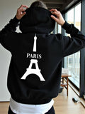Men's Hoodie Paris Silhouette Of Eiffel Tower With Minimalist Lettering Motif