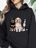 Women's Hoodie Three Realistic Dogs Sitting Together Under Soft Lighting Dog