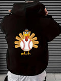 Men's Hoodie Funny Holiday Turkey With Pilgrim Hat Holding Baseball Bat