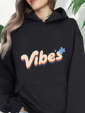 Women's Hoodie Retro Lettering With Subtle Blue Accents Centered On Vibes