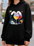 Women's Hoodie Colorful Easter Eggs With Carrots Wine Glasses Bunny Ears