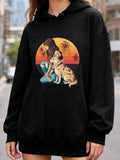 Women's Hoodie Woman Sitting With Dog Among Sunset Palms Street Scene Hoodie