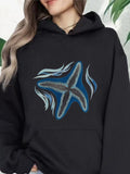 Women's Hoodie Surging Ocean Waves Circling Abstract Blue Starfish