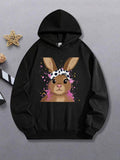 Women's Hoodie Colorful Sparkling Confetti Accents With Cute Bunny Illustration Rabbit