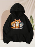 Men's Hoodie Playful Trio Of Adorable Cartoon Cats Sitting Together Hoodie