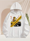 Men's Hoodie Crush Childhood Cancer Cartoon Dinosaur Wearing Goggles Among Balloons Yellow Jeep