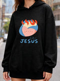 Women's Hoodie Like Jesus Playful Cartoon With Colorful Halo Flame Human Face