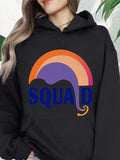 Women's Hoodie Retro Colorful Arc With Elf Hat And Blue Letter Squad