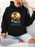 Women's Hoodie Vroom Retro Sun With Classic Motorcycle Rider Artwork