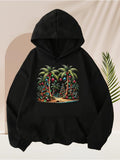 Men's Hoodie Holiday Lights Hanging On Palm Trees Under Night Sky Beach