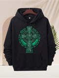 Men's Hoodie Celtic Green Textured Pattern With Radiant Highlights Cross