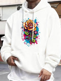 Men's Hoodie Bold Watercolor Splashes Surrounding Vibrant Yellow Red Rose Flower