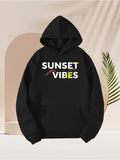 Men's Hoodie Sunset Vibes Minimal Color Letters Black Hoodie