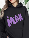 Women's Hoodie Playful Purple Letters With Cheerful Cartoon Pop Effect MPK