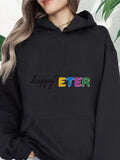 Women's Hoodie Happy Colorful Playful Lettering Among Black Fabric Hoodie