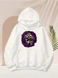 Men's Hoodie Dark Floral Wreath With Skull And Vivid Mushrooms Centerpiece Skull